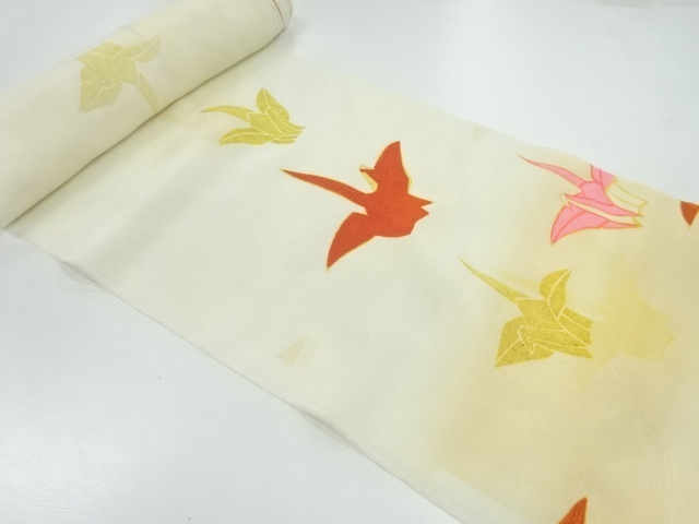 JAPANESE KIMONO / ANTIQUE BOLT FOR KIMONO / SILK / ORIGAMI CRANES